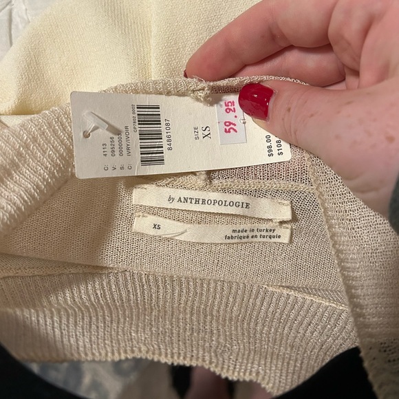 Anthropologie Sheer Cream Longsleeve Top - Picture 3 of 3